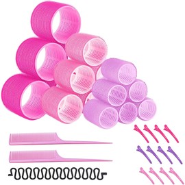 33 Pcs Juego de Rizador de Pelo,Rizador de Pelo de Silicona,Hair Rulo Tubos Plástica Para Cabellorizador de pelo Autosujetante para Cabello Largo,Mediano y Corto,3 Tamaños