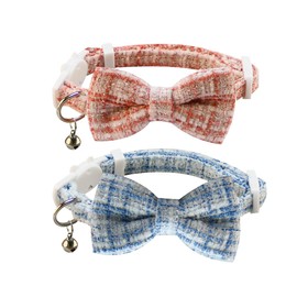 SuperBuddy Cat Collars Breakaway with Cute Bow Bell - 2 Pack Kitten Collar Plaid Cat Collar with Removable Bowtie Cat Collar for Cats Kittens…