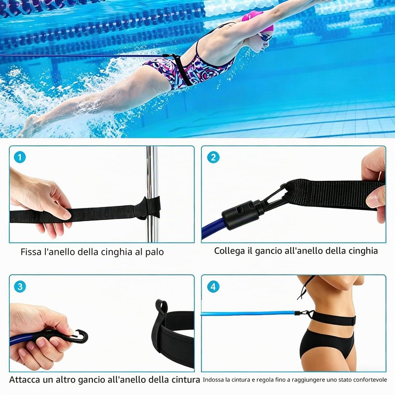 Ncheli Cintura da Nuoto con Elastico 4m, Regolabile 55-105cm