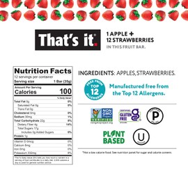 That's it. Variety Pack 100% Natural Real Fruit Bar, Best High Fiber Vegan, Gluten Free Healthy Snack, Paleo for Children & Adults, Non GMO No Added Sugar, No Preservatives Energy Food (12 Pack)