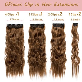Clip in Hair Extensions for Women 6PCS Clip Ins Long Wavy Curly Hair Extension 22 Inch Synthetic Hair Extension Thick Hairpieces (Light Brown)