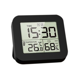 FUGSHIYI Bath Clock Digital Wall Mount Timer Thermometer Hygrometer Bathroom Kitchen Bath Waterproof Sauna Clock Suction Cup LCD Screen (Black)