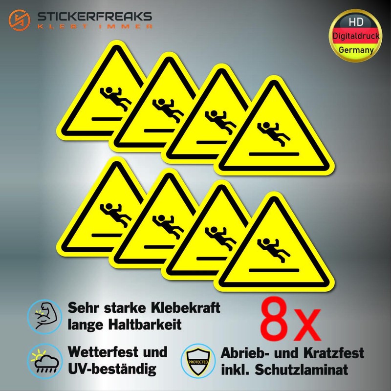 Pack of 8 Warning Stickers 6 x 5 cm Anti-slip