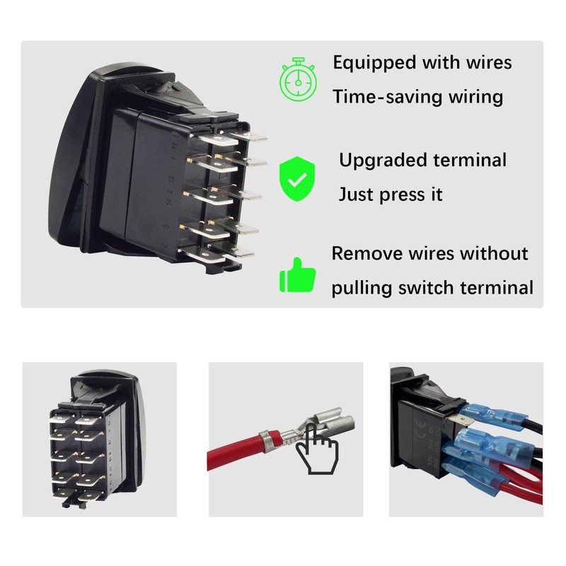 Waterproof Blue Led Up Down Momentary Rocker Switch 10 Pin