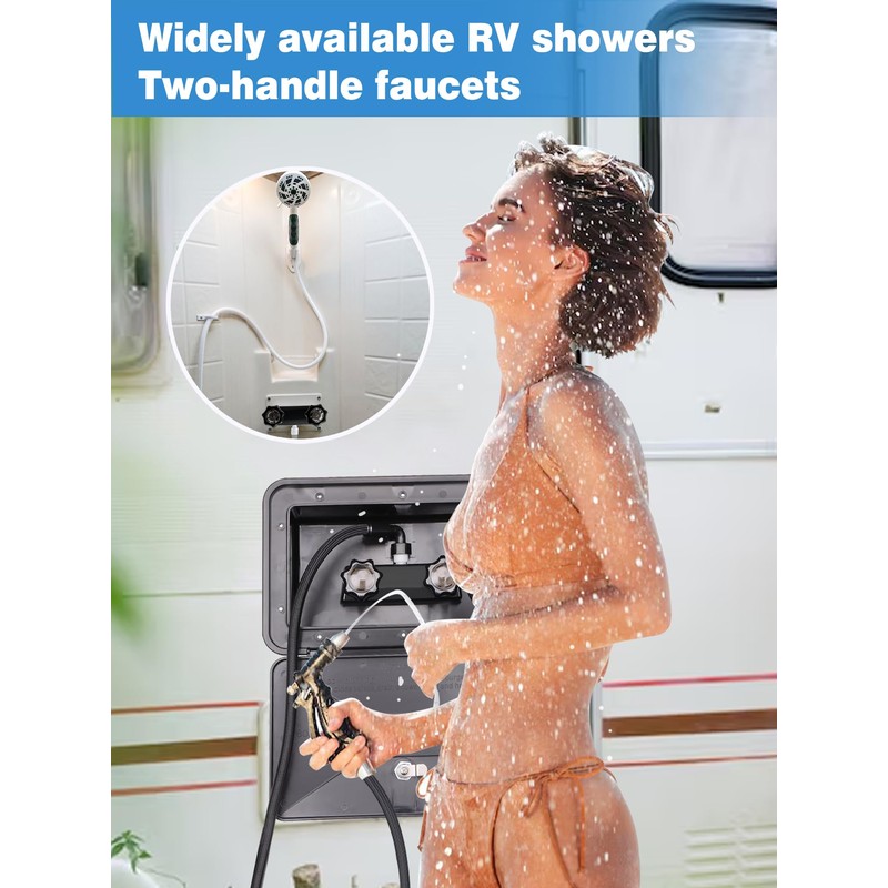 4" RV Shower Faucet, Dual-Handle Camper Faucet Mixing Valve Diverter