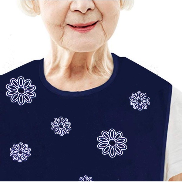 Babero impermeable para mujer con diseño bordado, reutilizable, lavable, elegante amigo (patrón de flores)