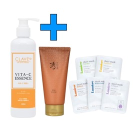 Clave Vita C Essence Large Capacity 300ml + Sooryehan Cleansing Foam 100ml + Lumiere Sheet Pack 5 sheets / 끌라베 비타C 에센스 대용량 300ml+수려한 클렌징폼 100ml+루미에르 시트팩 5매