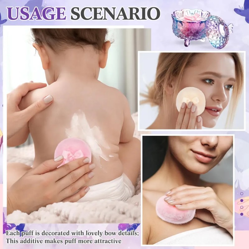 Set De Puff For Polvo Tioncy Con Contenedor Mariposa Morado