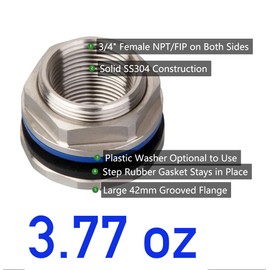 RAINPAL SSBF010 Female 3/4" NPT Stainless Steel Bulkhead Tank Fitting Fitting w/Step Gasket (10)