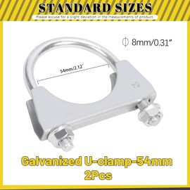 Mardatt 2Pcs 2-1/8"(54mm) Exhaust U Clamp, Muffler U-Bolt Clamps, U Bolt Saddle Exhaust Clamp, U Bolt Muffler Tip Exhaust Hook Exhaust Clip U Bolt Clamp for Exhaust System