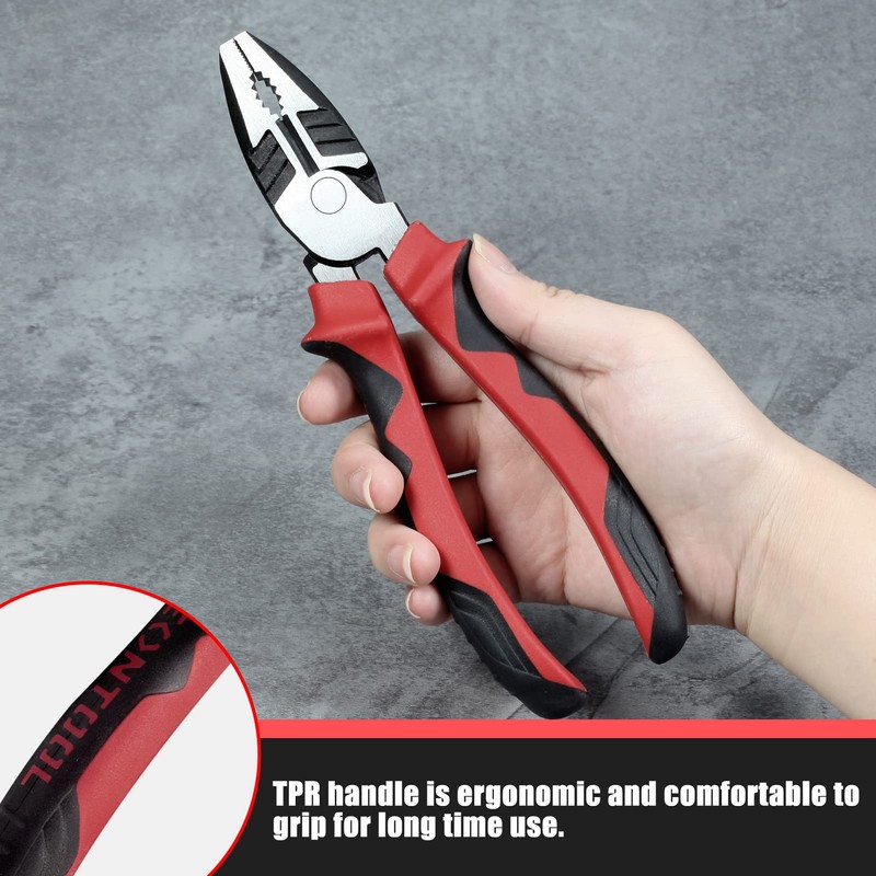 LEONTOOL 8-Inch High Leverage Combination Pliers Serrated Jaw Side Cutters