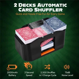 Automatic 2 Deck Card Game Shuffler – Electric Heavy Duty Quiet Mixer and Dealer Machine for Playing Uno Poker Blackjack - Rechargeable Professional Casino Shuffling and Dealing for Card Games