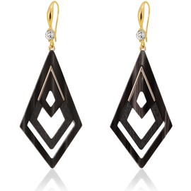 Ozel - Natural Wooden Acrylic Boho Drop Dangle Earrings for Women - Geometric Statement Jewellery - Brown, Black, Magent Red, Olive Green, White beige (3M3315_black)