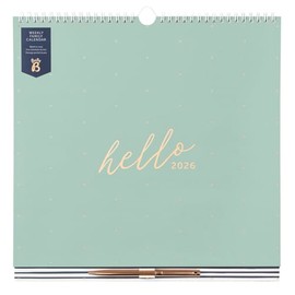 Busy B - 2026 Family Wall Calendar with Week to View for 5 People - Sage Green - Meal Plans, Shopping Lists, Stickers & Storage Bag - Family Calendar for Home Organisation