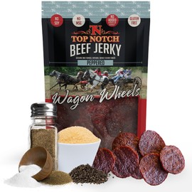 Top Notch Wagon Wheels Jerky - High Protein Snacks for Kids and Adults Made From Locally Raised Beef - Flavorful Rounds of Premium Beef Jerky (Peppered)
