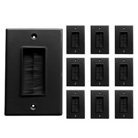 BestMounts - 10 Pack Brush Wall Plates Cable Pass Through - Decora Style Single Gang Brush Plate for In Wall Cable Management Kit -Cable Pass Through Insert for Wires, HDTV, HDMI & Home Theater, Black