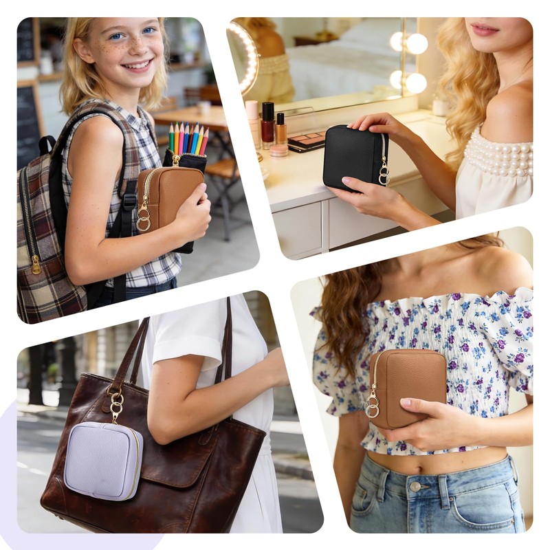 Playexen Makeup Pouch, Cosmetic Pouch, Accessory Holder, Women's, Leather, Square,
