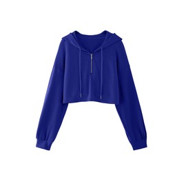 Hilinker Womens Casual Cropped Hoodies Half Zip Sweatshirt Long Sleeve Pullover Tops Dark Blue X-Large