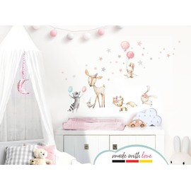 Little Deco DL644 Wall Sticker, Wall Sticker, Children's Room, Girls, Forest Animals, Wall Picture, 79 x 48 cm (W x H), Playroom Wall Decoration, Baby Room, Small Picture