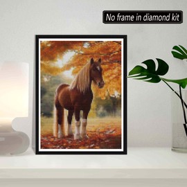 SKRYUIE 5D Animal Diamond Painting Kit - DIY Diamond Art Horse Maple Leaf, Full Round Drill - Crystal Embroidery Cross Stitch - Adult Craft for Wall & Office Decor - 30x40 cm （12x16in)