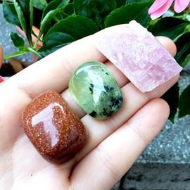 Sublime Gifts Love Crystal Set in Heart Box, Natural Crystal Healing Gemstones gems - Red Goldstone, Prehnite and Rose Quartz - 3 Piece Set, 1