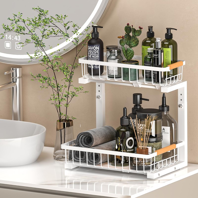 Liuoud Under Sink Organizer Storage 1 pack, 2 Tier Slide