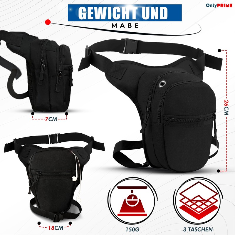 OnlyPRiME Motorcycle Leg Bag Waterproof with Rain Cover and Adjustable