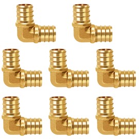 Horiznext 3/4 inch pex elbow fitting, brass coupling adapts water pipes connect tubing line with a crimp ring quick manifold push into hose.(8 pcs)