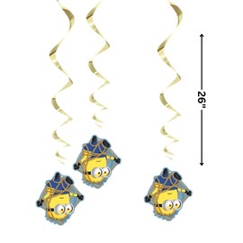 Despicable Me Hanging Swirl Decorations, 26" (Pack of 3) - Eye-Catching Yellow & Blue Design, Perfect for Indoor & Outdoor Use