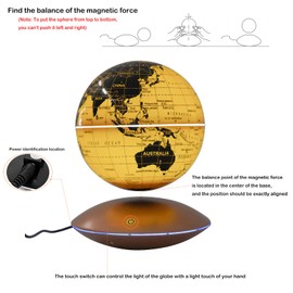 6" Magnetic Levitation Floating Globe Rotating Globe, Touch Control And Gradient Led Night Light Color Globes For Homes, Schools, Offices, Children's Education, Stores (Gold)