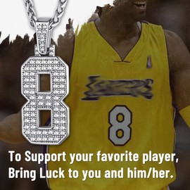 Number 8 Chains Necklaces, Inspiration Jersey Simulated Diamond No. 8 Bling CZ Pendant Sport Jewelry