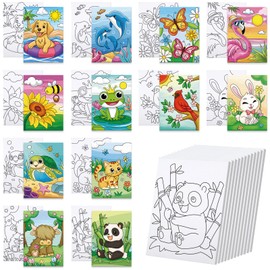 Anseal 12 paquetes de lona predibujado para pintar, lona preimpreso de 5 x 7 pulgadas para niños, tablas de pintura preestiradas para principiantes, estudiantes, recuerdos de fiesta (animal)