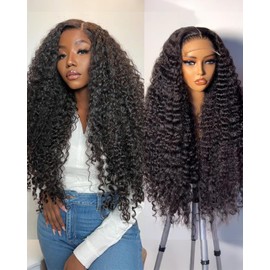 4x4 Closure Human Hair Wig Kinky Curly 24 Inch HD Lace Closure Human Hair Wigs for Black Women 180% Density HD Swiss Lace Closure Wig Pre-Plucked with Baby Hair