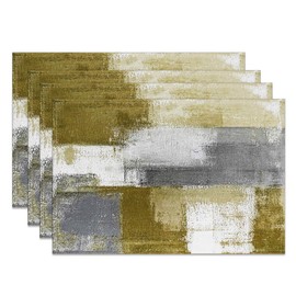 MIRRORANG Olive Green Placemats, Set of 4, 45 x 30 cm, Gold and Grey Abstract Art Placemats for Rustic Kitchen Dining Room Decoration