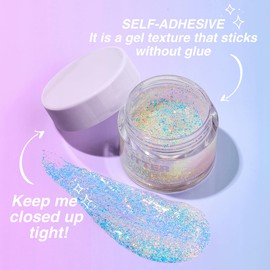 BIOKUSY Holographic Body Glitter Gel for Body, Face, Hair, Lip Nail, Eyeshadow. Long Lasting Festival Party Makeup Body Glitter, Color Changing Glitter Gel Under Light (#4 Sapphire Blue)