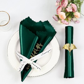 Homiest 24 Pack Hunter Green Satin Napkins 17x17 Inches Dinner Napkins Decor, Scalloped Square Napkins Silky Elegant Wedding Napkins, Smooth Table Cloth Napkins for Restaurant Banquet Graduation Party