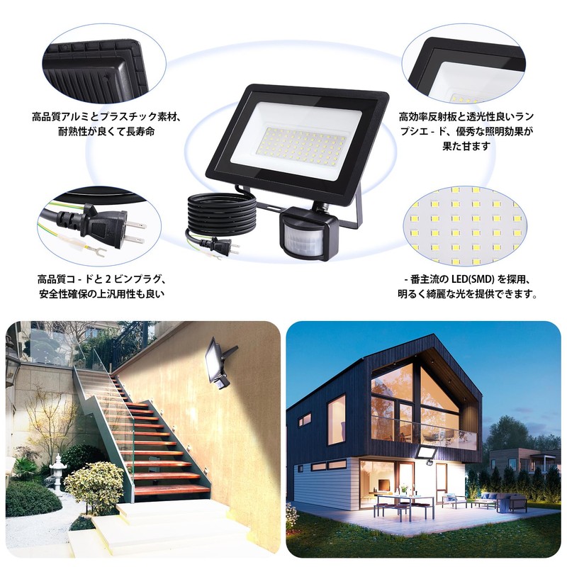 Sensor Light, LED Floodlight, 50W, Outdoor, Motion Sensor, Work Light,