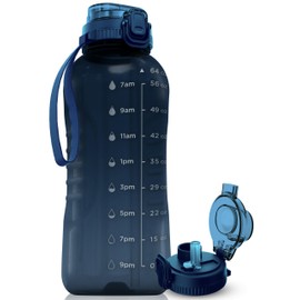 AQUAFIT 64 oz Water Bottle with Time Marker - 2in1 Straw & Chug Lid - BPA Free Big Water Bottle with Straw - Gym Water Bottle with Handle - Water Jug (64 oz, Nebula)