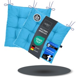 LILENO HOME Set of 2 Chair Cushions 15 Aqua (40 x 40 x 6 cm) - Seat Cushions for Garden, Kitchen or Dining Room - UV-Resistant Indoor and Outdoor Chair Cushions as Chair Cushions (Linda FUM)