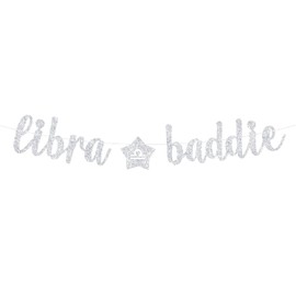 Libra Baddie Banner, Libra Happy Birthday Decor, 12 Constellation Zodiac Libra Themed Birthday Party Decorations for Boys and Girls - Silver Glitter