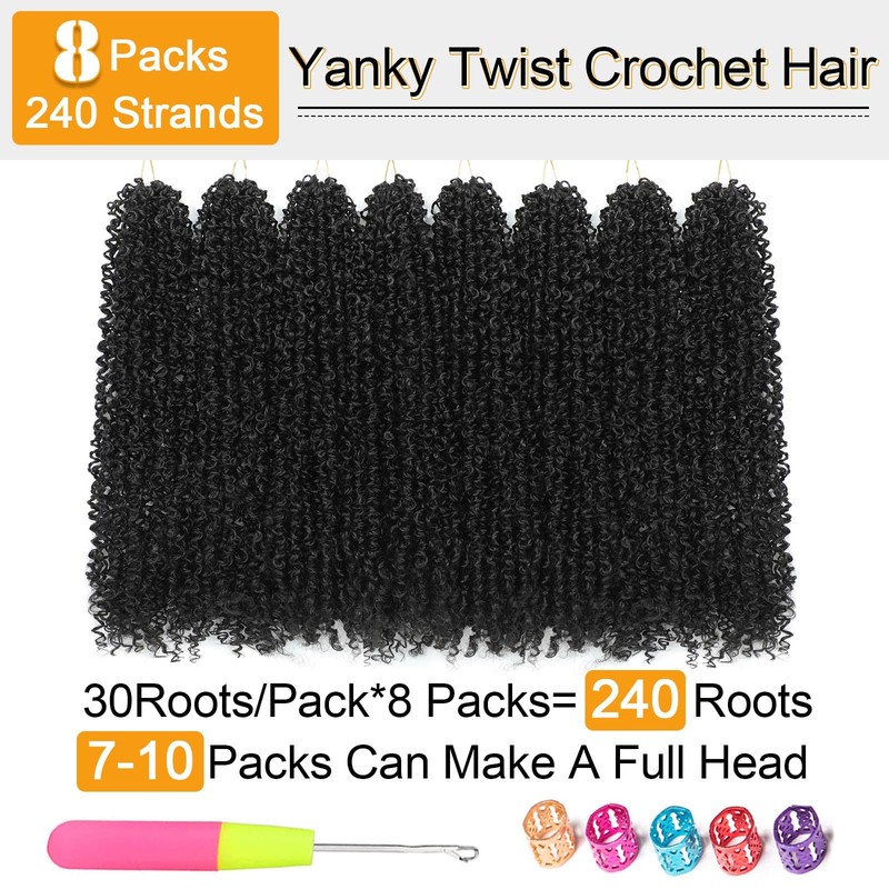 Aksice 18 Inch 8 Packs Yanky Twist Crochet Hair for