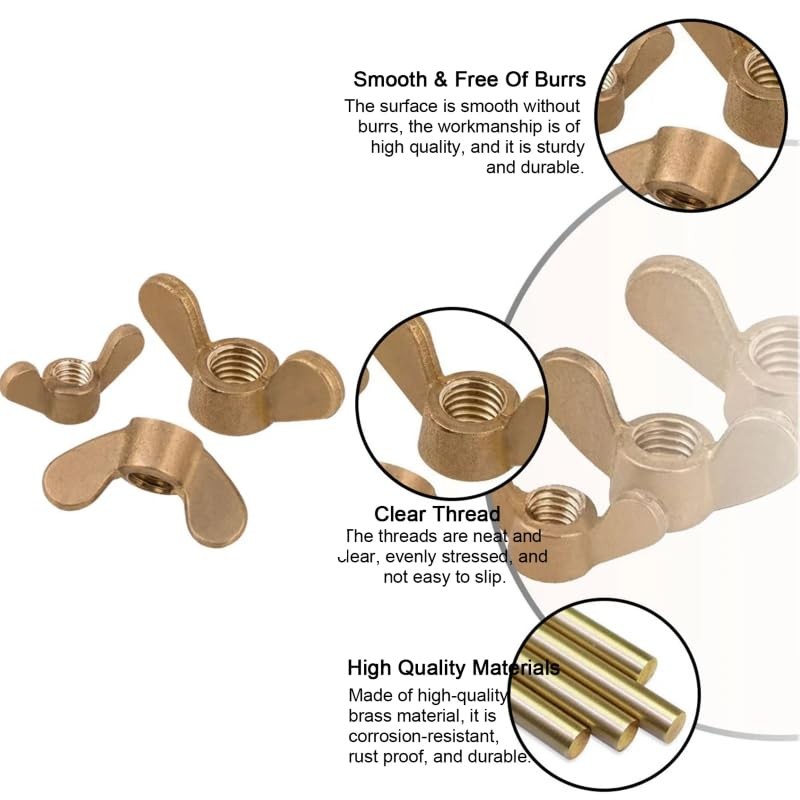 M6 Wing Nuts 5PCS Brass Wing Nut Heavy Duty Butterfly