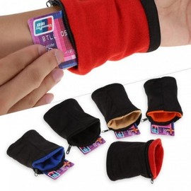 Cotton Jogging Wrist Wallet with Secure Zipper for Cards Pouch Brown SE03711 100ea