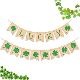 SWYOUN Burlap St.Patricks Day Party Banner Garland Lucky Irish Shamrock Banners Four Leaf Bunting Spring Decoration Supplies
