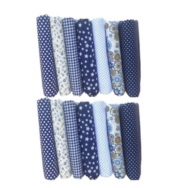 2 Set 14Pcs Dark Blue Top Cotton Craft Fabric Bundle Squares Patchwork DIY Sewing Scrapbooking Quilting Floral Dot Pattern Fabric 10" x 10" (25cm x 25cm)