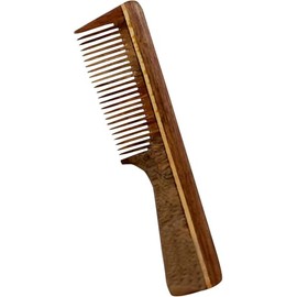 THE Unltd India finest Neem wood Handmade Comb For Detangling Long, Thick and Wavy Hair, Wide Tooth Structure for Gentle Grooming Anti Static (Fine Teeth with handle-2)