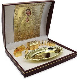 Arras de Boda Set de Arras Matrimoniales Con Baño de Oro de 24k con Cofre y Estuche, Wedding Unity Coins (Virgen Completa)