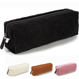 OSYLICT Pencil Case,Small Portable Corduroyfabric Pen Holder Storage Bag for Home School Office,Makeup Pouch Cosmetic Bag Office Stationery Organizer for Girls Boys Kids Adult (Black)