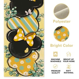 Croar Spring Summer Cartoon Mouse Table Runner, Eucalyptus Leaves Yellow Teal Stripes Kitchen Dining Table Decoration, Daisy Seasonal Burlap Indoor Outdoor Home Decor Party Supply 13 x 72 Inches