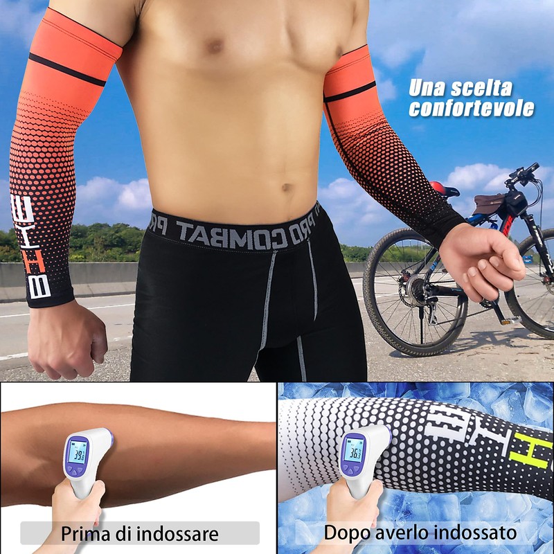 iColofun Manicotti Compressione Braccia per Ciclismo, Uomo Compressione Sportiva Manicotti